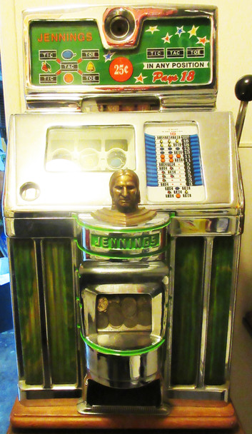Jennings 25c Green Lite Up Tic-Tac-Toe Slot Machine, Circa 1940's