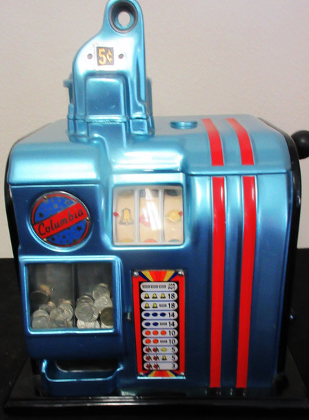 Columbia 5c Slot Machine Fully Restored Circa 1940's Blue