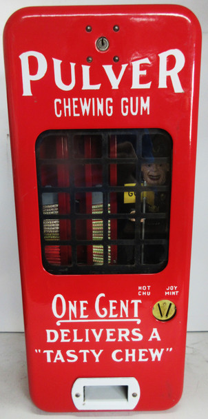 Pulver Chewing Gum One Cent Dispenser Red Porcelain Policeman, circa 1940's