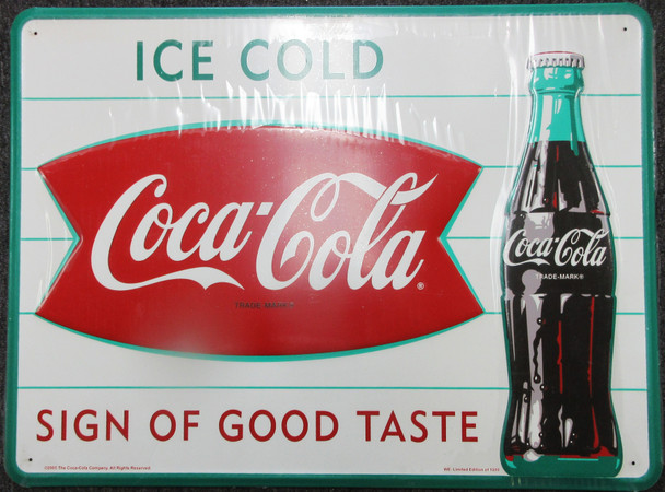 Coca-Cola Fishtail Horizontal Embossed Tacker Sign Discontinued