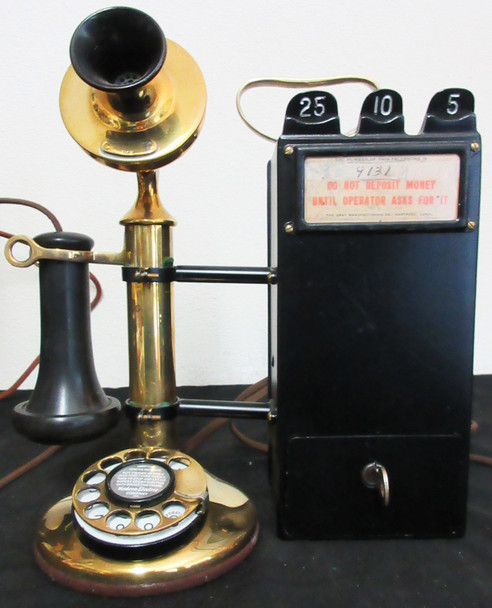 Candlestick ( brass ) with Gray Pay Station Circa 1900's