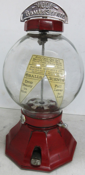 Famous 1-2-3 Leebold Vendor Round Gumball Dispenser Circa 1923