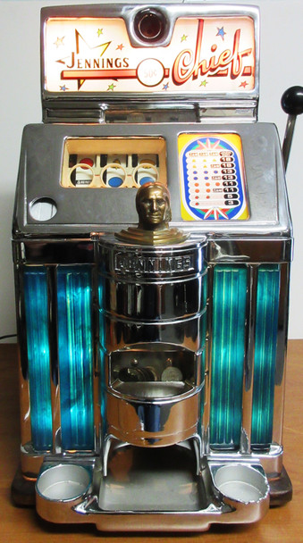 Jennings 50c Chief Torquise Lite Up Tic-Tac-Toe Slot Machine, Circa 1940's