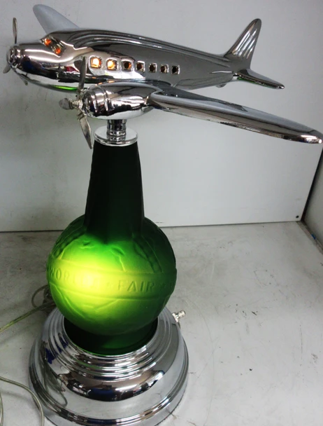 Art Deco Airplane Lamp Green