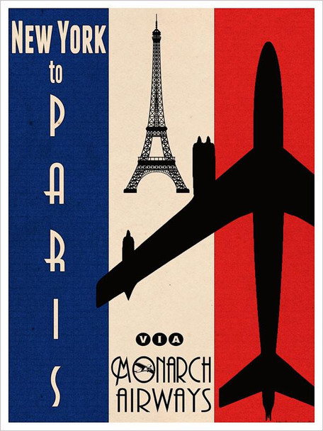 Monarch Airways-New York to Paris Metal Sign