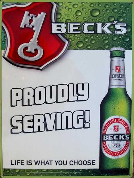 Beck's-Proudly Serving! Metal Sign