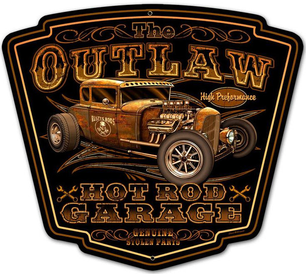 Outlaw Hot Rod Garage Plasma Cut Metal Sign