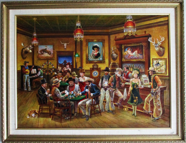 Lee Dubin Framed Original Painting Western Saloon