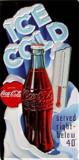 Coke 40 Degrees Embossed Metal Sign