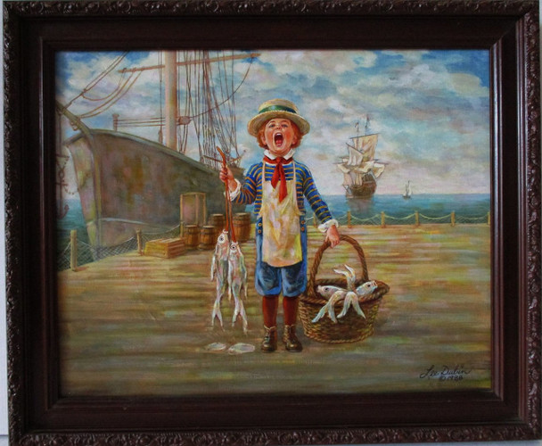 Lee Dubin Framed Original Painting "Fresh Fish Peddler"