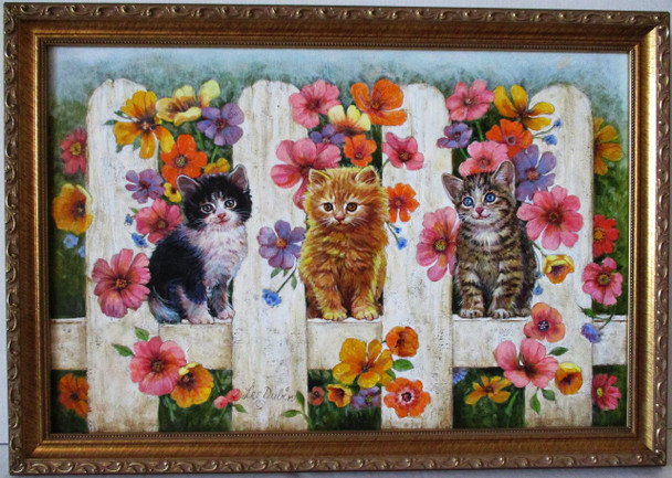 Lee Dublin-Three Kittens Wooden Fence-Original