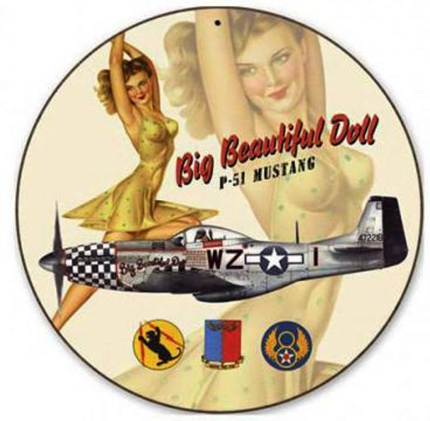 Big Beautiful Doll-P51 Mustang 14" Round Metal Sign