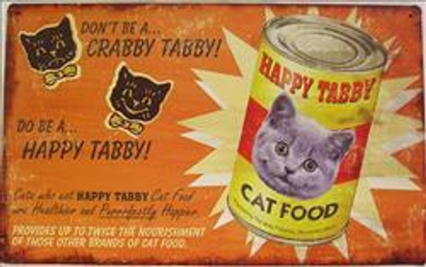 Happy Tabby Cat Food Metal Sign