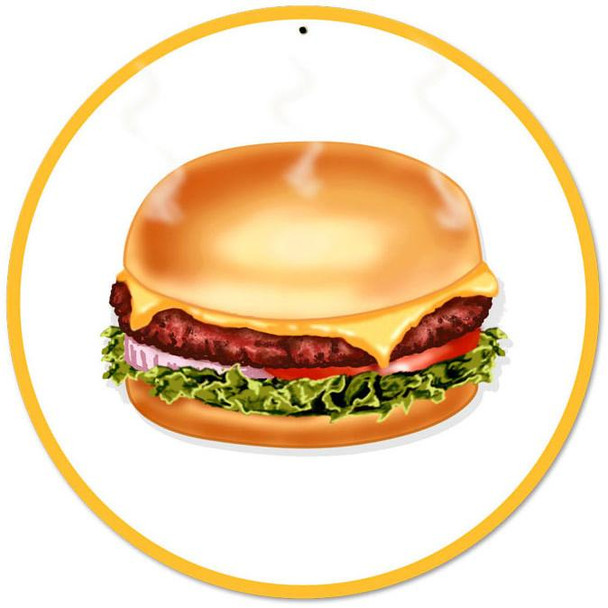 Hamburger 14" Round Metal Sign