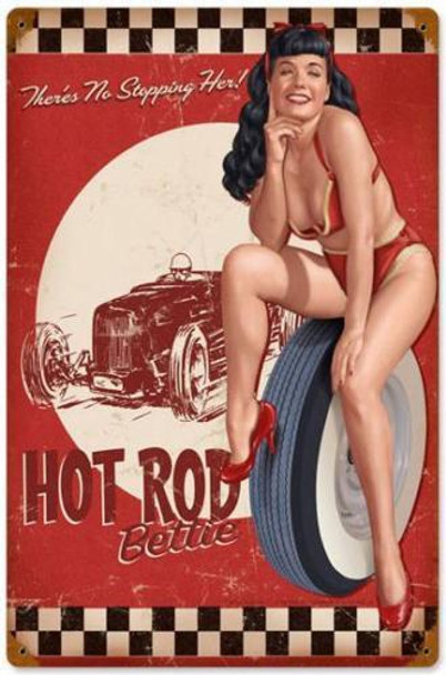 Hot Rod Bettie Pin-Up Metal Sign DISC