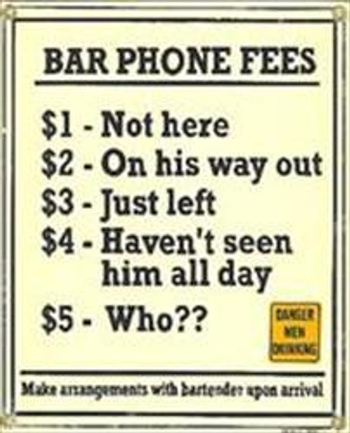 Bar Phone Fees Porcelain Sign