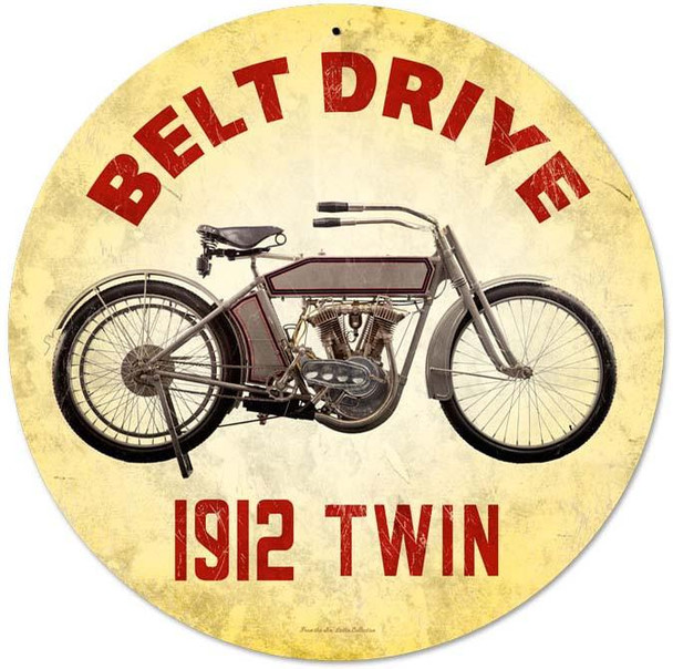 Belt Drive 1912 Twin 14" Round Metal Sign