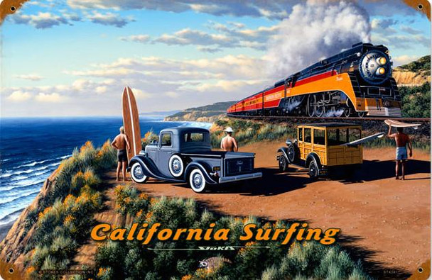 California Surfing Metal Sign