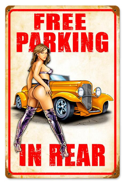 Free Parking In Rear Pin-Up Metal Sign 1