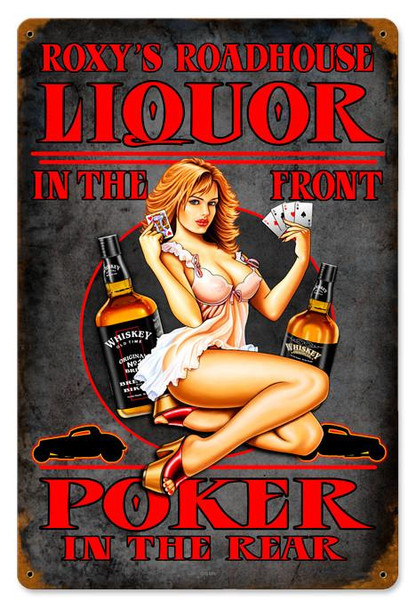 Roxy's Roadhouse Liquor Pin-Up Metal Sign