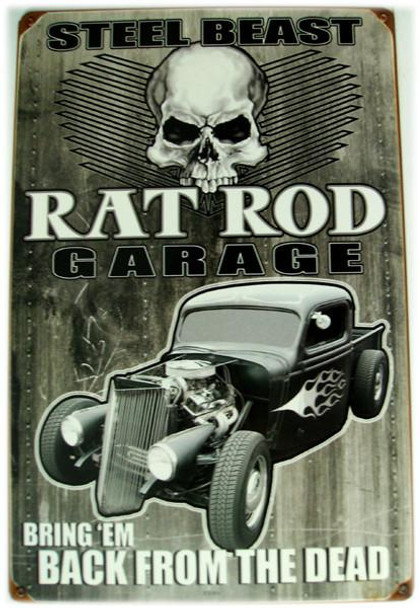 Steel Beast Rat Rod Garage Metal Sign