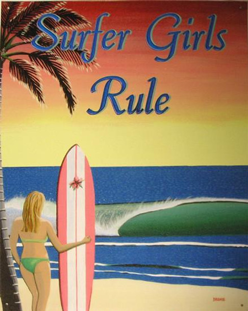 Surfer Girls Rule Metal Sign