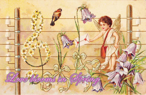 Love Blooms in Spring Cherub Metal Sign