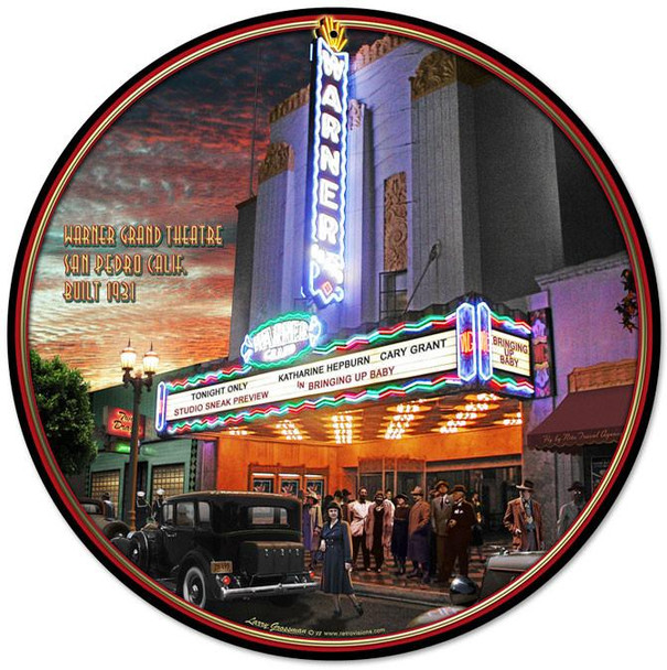 Warner Grand Theatre 14" Round Metal Sign