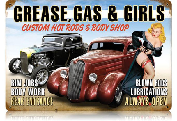 Grease Gas & Girls Metal Sign