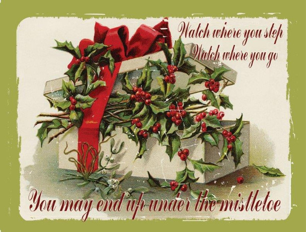 Watch Where You Step There May be Mistletoe Metal Sign