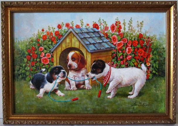 Lee Dubin-Three Puppies-Dog House-Original