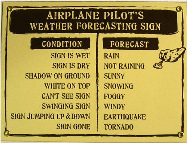 Airplane Pilot's Weather Forecasting Porcelain Sign