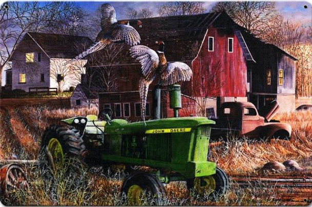 John Deere Barnyard Pheasants Metal Sign