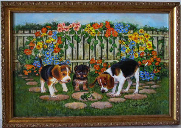 Lee Dubin-Three Puppies with Frog-Original