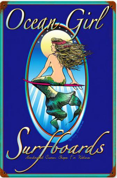 Ocean Girl Surfboards Vintage Metal Sign