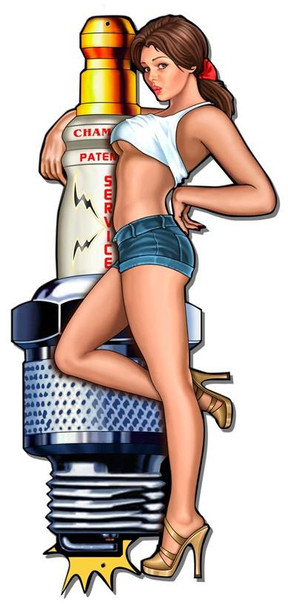 Sparkplug / Pin-Up Girl Plasma Cut Metal Sign 38"