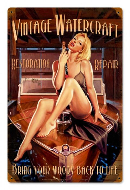 Vintage Watercraft Pin-Up Metal Sign