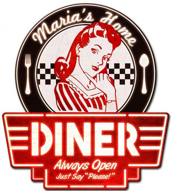 Personalized Mom's Home Diner Plasma Cut Metal Sign