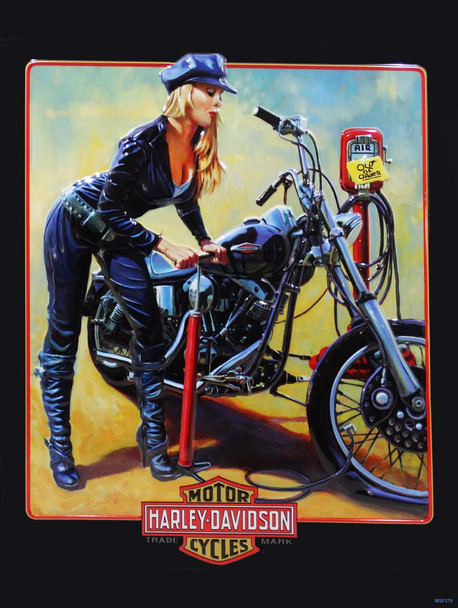 Pump It Up Babe Fixing a Flat Harley-Davidson Metal Sign