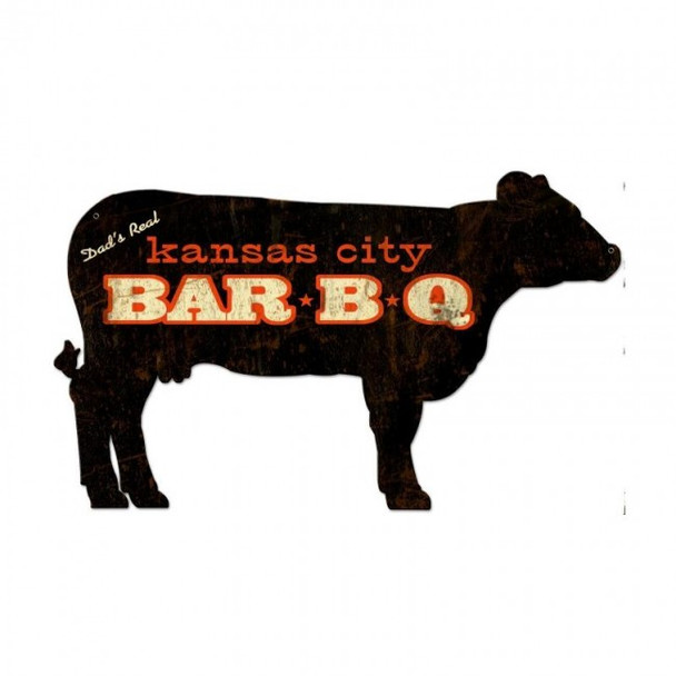 Dad's Real Kansas City Bar B Q Cow Plasma Cut Metal Sign