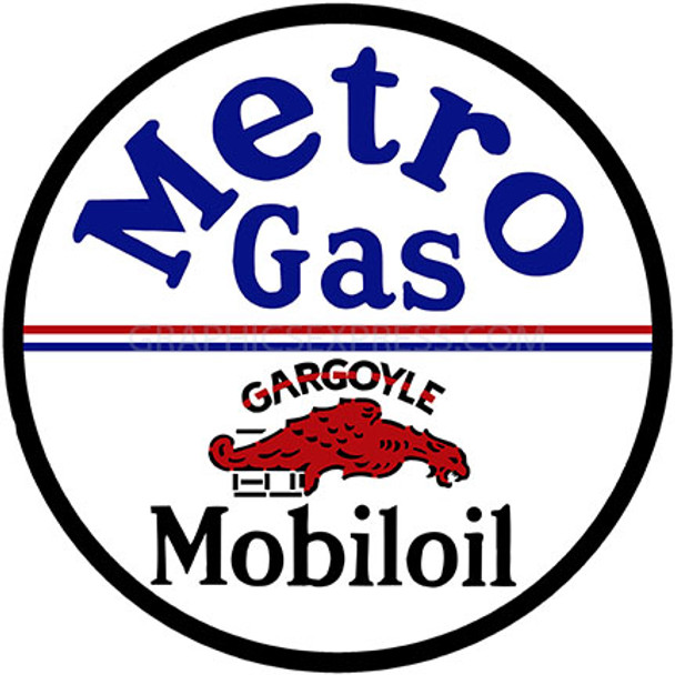 Metro Gas Mobiloil 12" Round Metal Sign