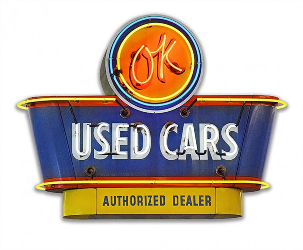 1950's OK Used Cars Authorized Dealer Neon Style Plasma Cut Metal Sign