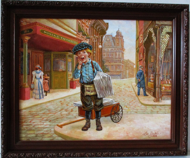 Lee Dubin Framed Original Painting "Newspaper Peddler"