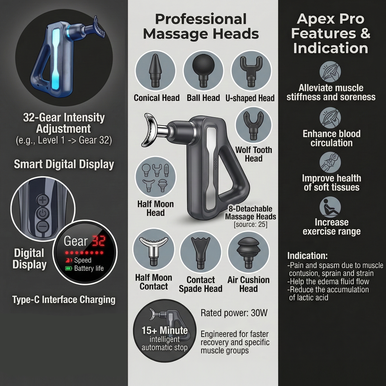Apex Pro Recovery Massage Gun Features