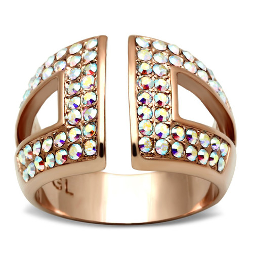 GL222 - IP Rose Gold(Ion Plating) Brass Ring with Top Grade Crystal 