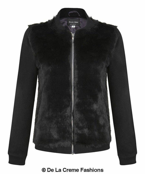 De La Creme - Womens Faux Fur Zip-Thru Varsity Bomber Jacket