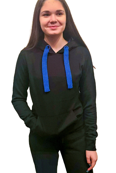 Kangaroo Pocket Contrast Hoodie - Black/Blue