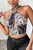 Black Chain Print Underbust Cross Over Halter Neck Top