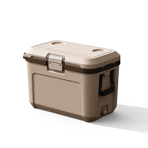 Wholesale Double Side Handle Hard Plastic Cool Box Outdoors Camping Cooler Box with Silicone Cargo Storage Net
