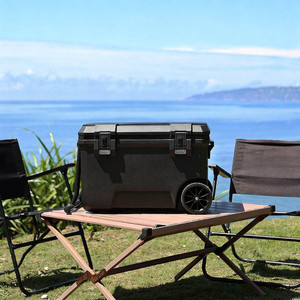 50L Large Wheeled Insulated Portable Cooler Plastic Box Ice Retention Hard Cooler Box with Heavy Duty Wheels and Handle